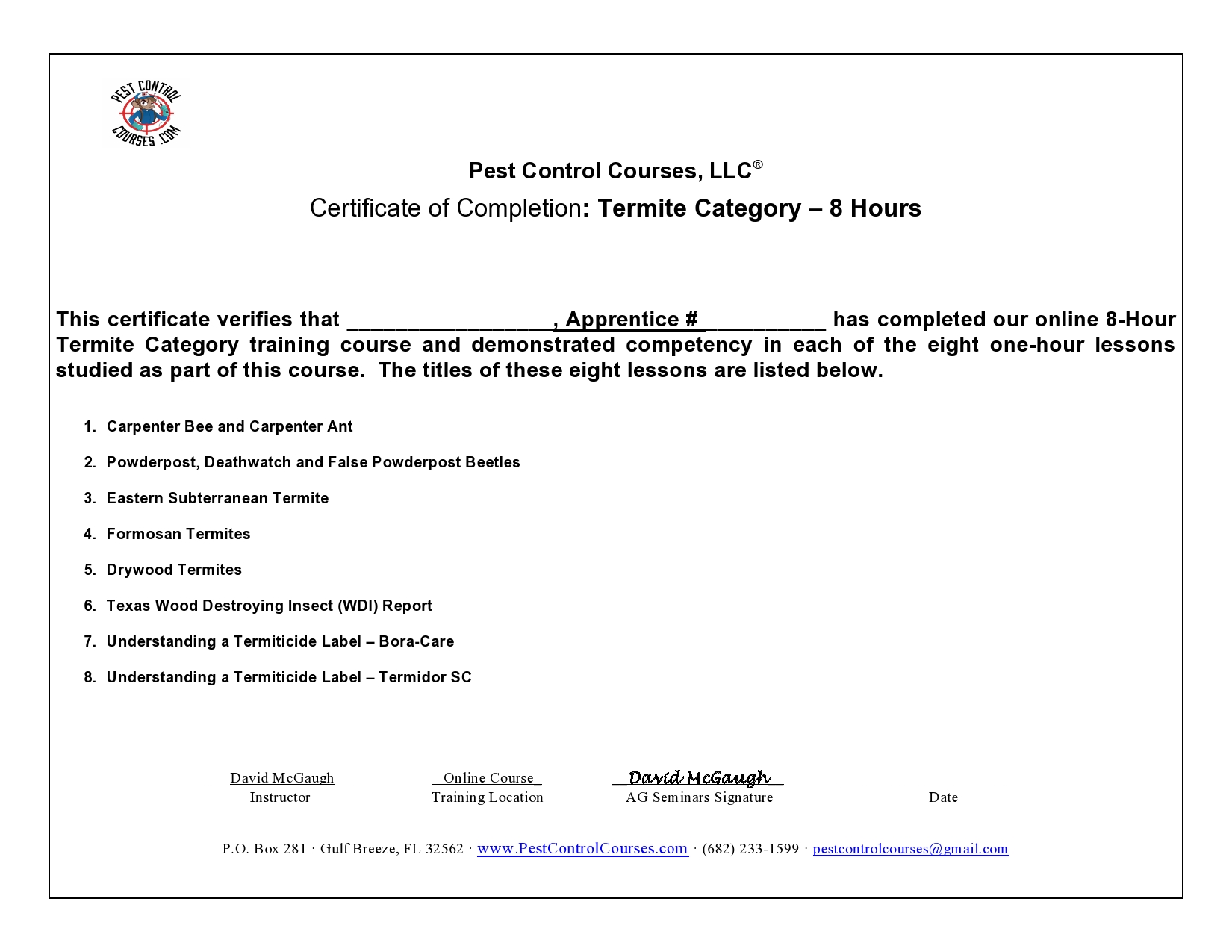 Hour Termite Category Course Structural Apprentice Or